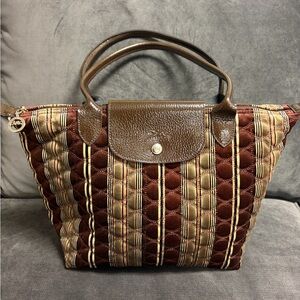 Longchamp Pliage Medium Tote Brown Striped Velvet NWT